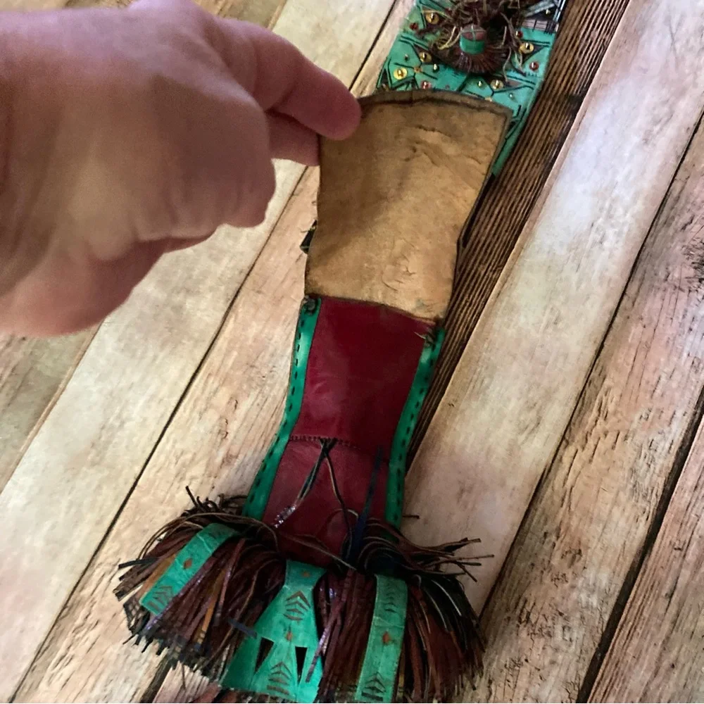Handcrafted Tribal Blue, Green, and Brown Leather Bag original craftsmanship